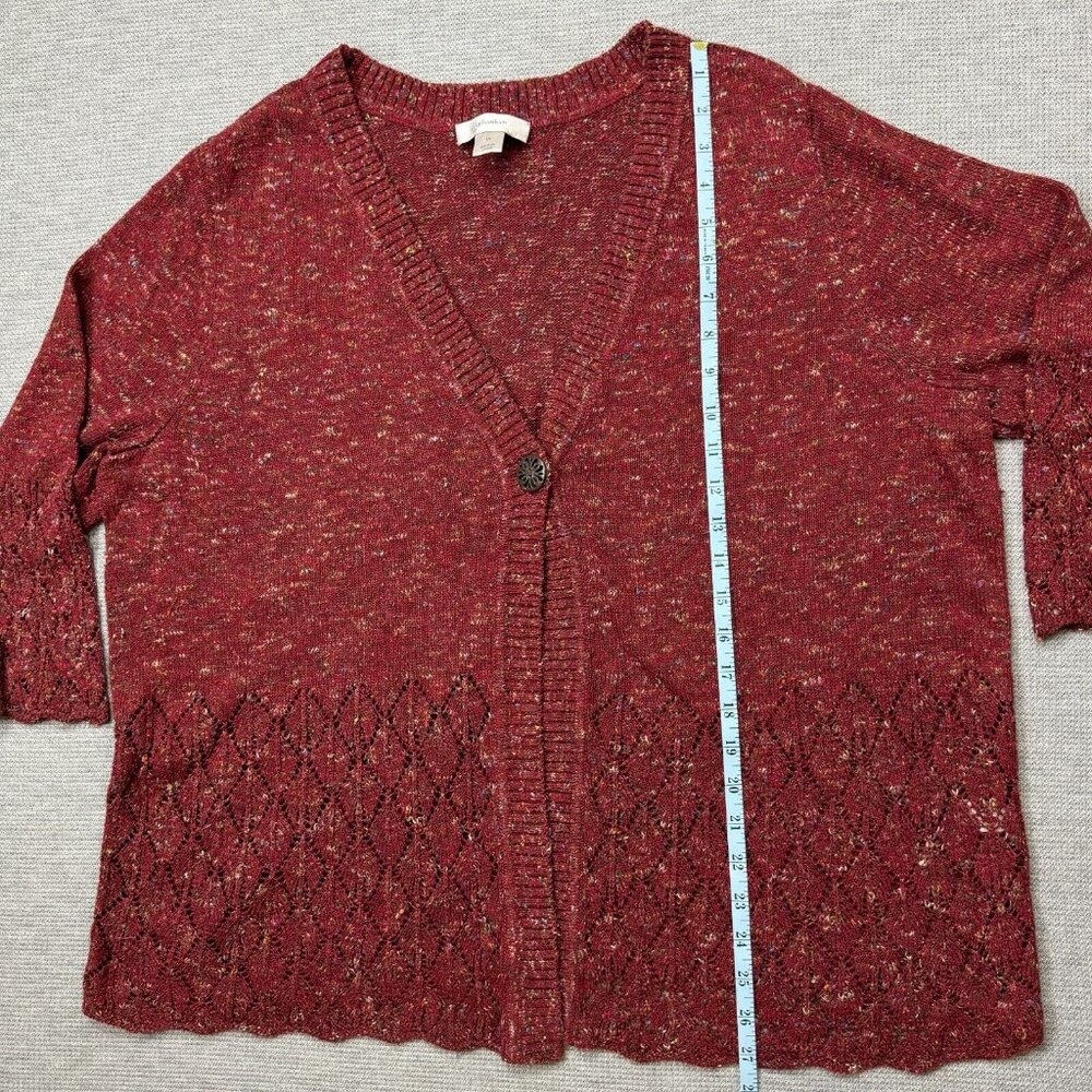 CJ Banks Cardigan Sweater Womens Sz 1X Rust Burgundy One Button 3/4 Sleeve Lace - Picture 11 of 16